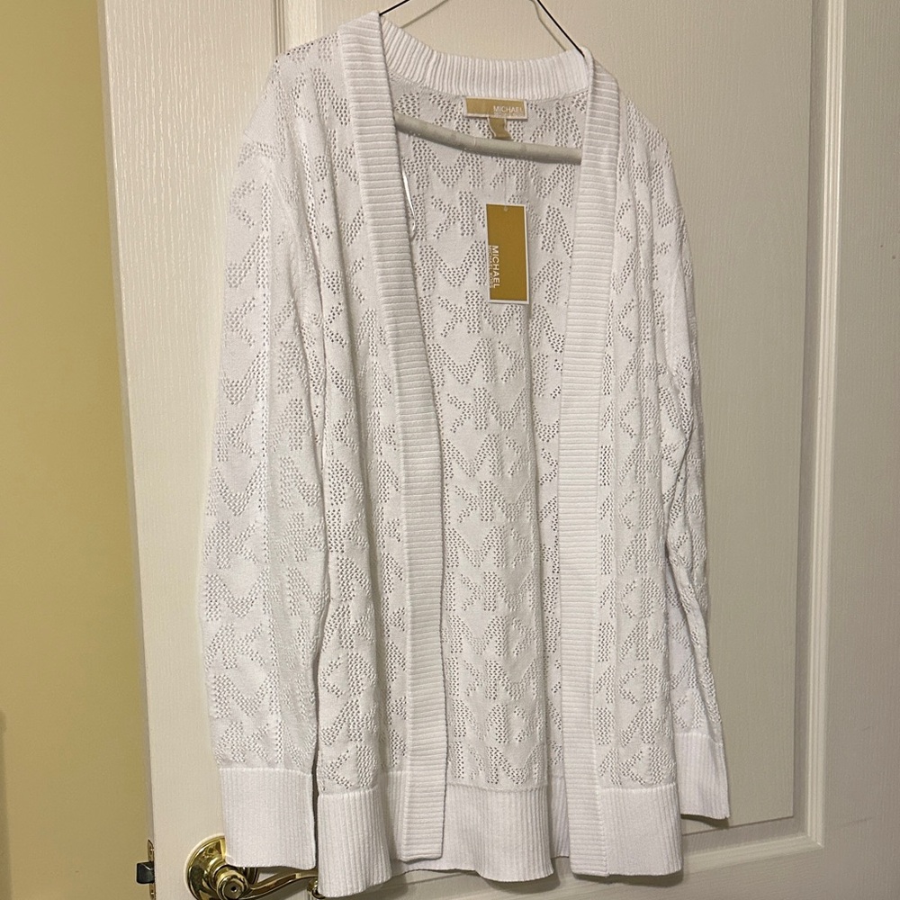 Michael Kors White Open-Front Knit Cardigan